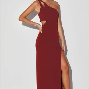 Simply Beautiful Burgundy One-Shoulder Cutout Maxi Dress